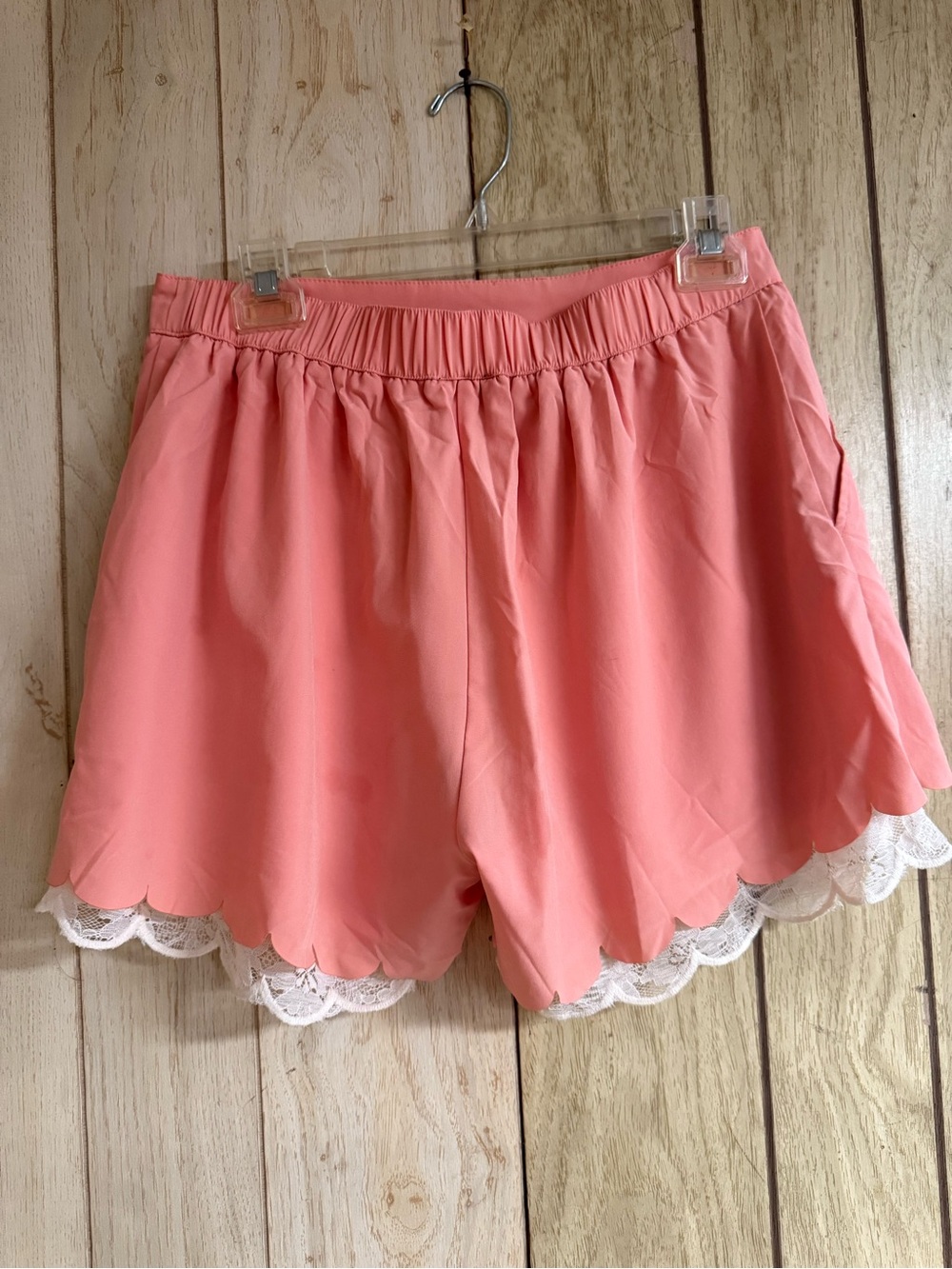 Shinestar Coral Scalloped Lace-Trim Shorts